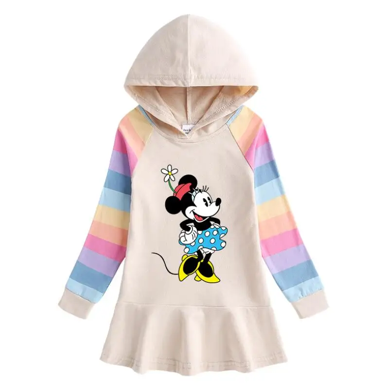 Disney Baby Piger, Tøj til Børn Mickey Hooded Dress Efterår Forår Minnie Mouse Tegnefilm Sweater Girl Kjoler