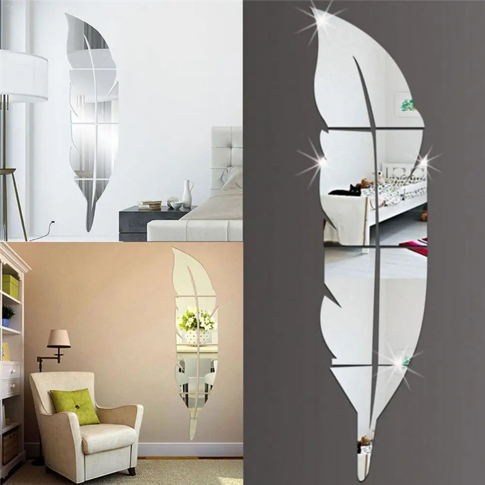 15*72cm Fjer Form Wall Sticker Akryl Wall-Stickers Spejl Effekt For Living Room Indretning, DIY 3D boligindretning Vægmalerier