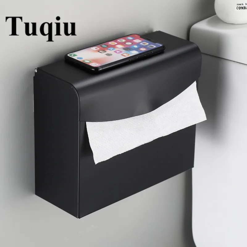 Badeværelse Papir Holder med Telefonen Hylde toiletpapir Holder Sort vægmonteret Aluminium papirholder Væv Kasser