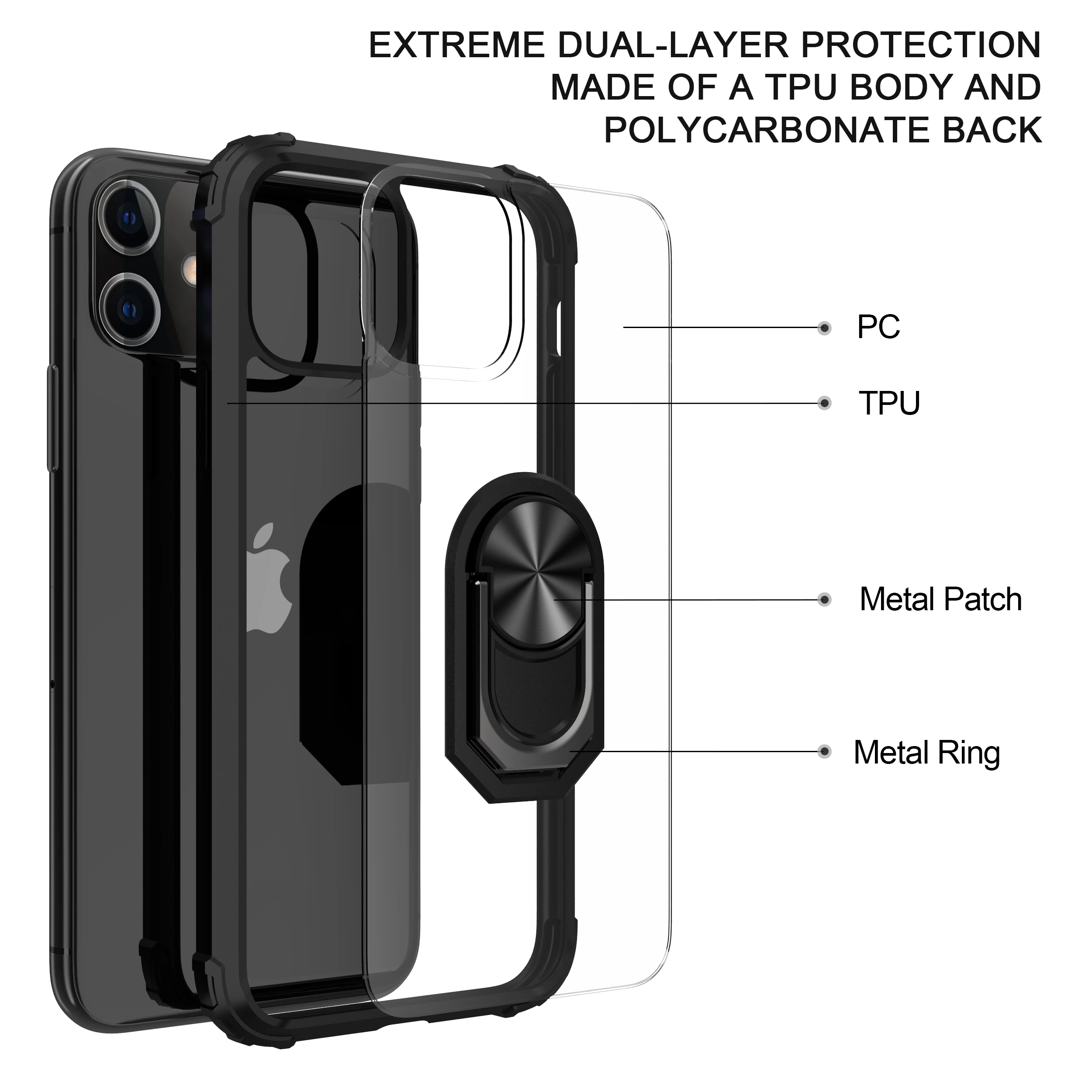 Cover Til iPhone 11 12 Pro Max 12 Mini-11 XS Antal XR 7 8 Plus SE 2020 Metal Ring Indehaveren Slagfast Klar Akryl Rustning Dækker