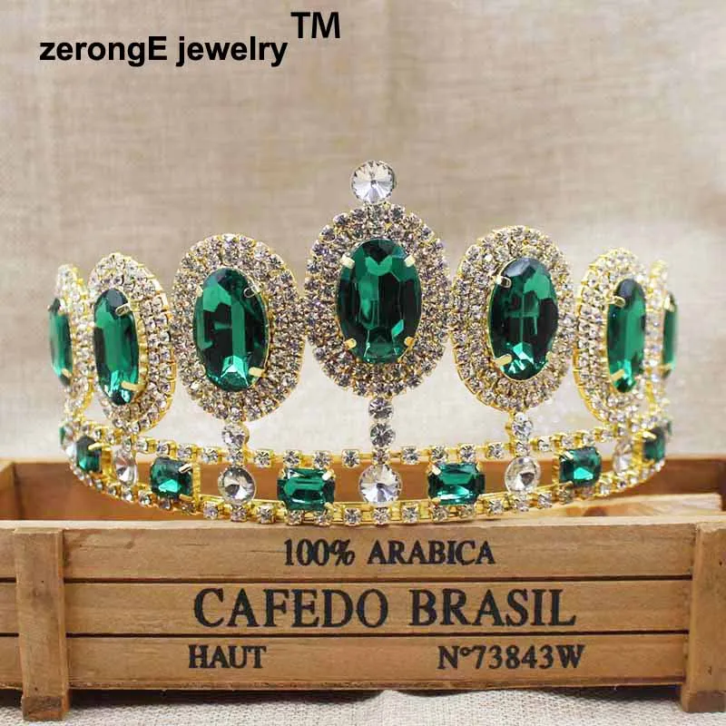 ZerongE smykker 3.4 tommer strålende royal blå sten farve peacock tiara guld festspil hår tiara krone for kvinder begivenhed dekoration