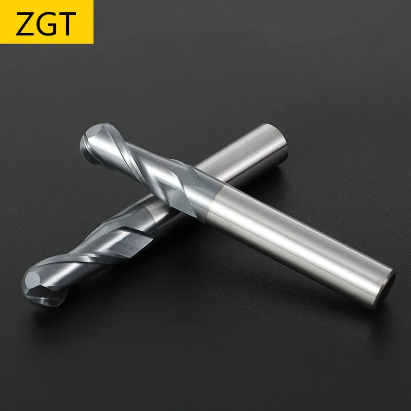 ZGT Mill Metal Legering Hårdmetal CNC Bolden næse Endmill HRC50 2 Fløjte Værktøjer til Fræsning Wolfram Stål Fræseren Bolden næse endefræsere