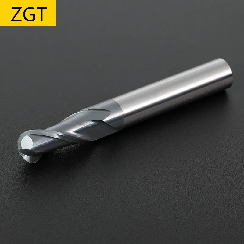 ZGT Mill Metal Legering Hårdmetal CNC Bolden næse Endmill HRC50 2 Fløjte Værktøjer til Fræsning Wolfram Stål Fræseren Bolden næse endefræsere