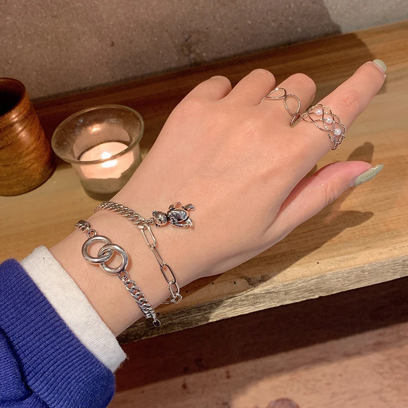S925 Sterling Sølv Armbånd til Kvinder koreanske Dobbelt Ring Bære Armbånd Smykker Engros