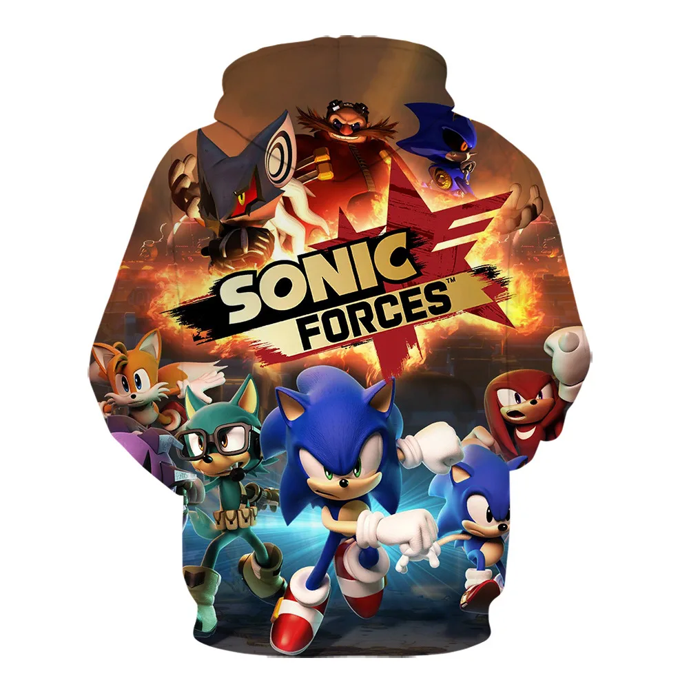 Sonic the Hedgehog 3D Printet Hættetrøjer Mænd / Kvinder Hooded Sweatshirts Drenge Tegnefilm Sonic Mest Populære Film Pullover Engros