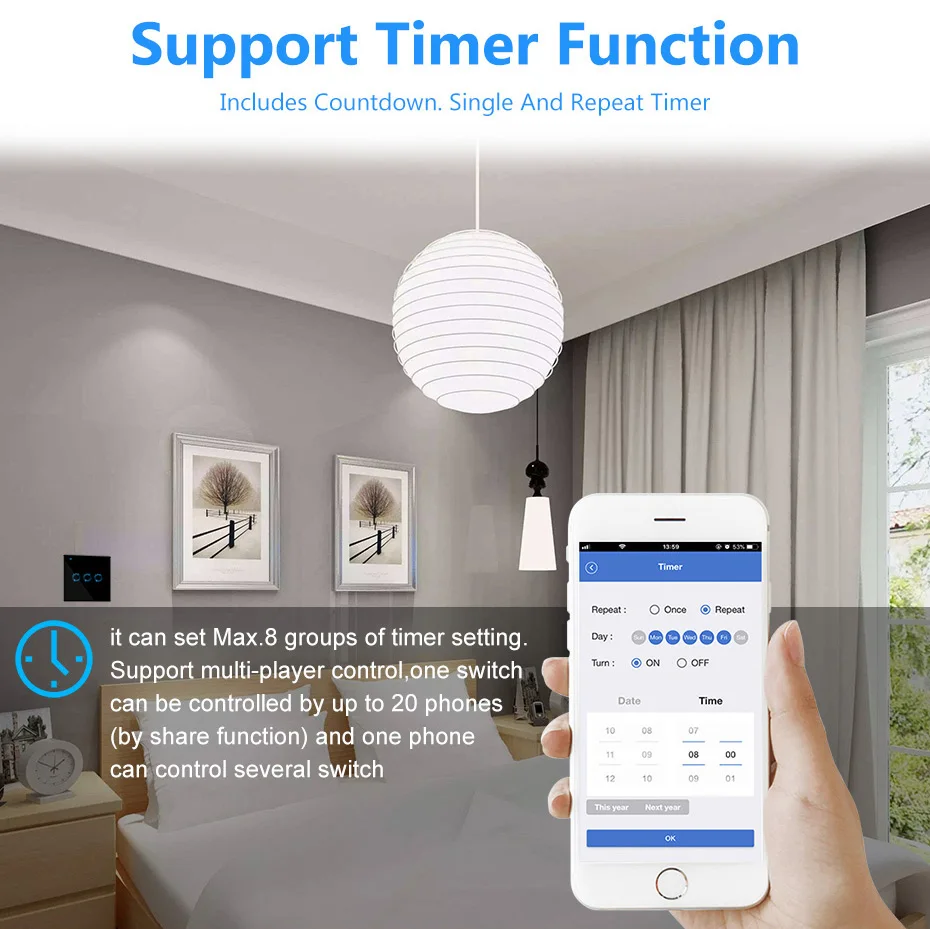 Ewelink Tuya Smart Touch 2way Kontrol Wifi lyskontakten Arbejder med Alexa, Google Hjem og IFTTT
