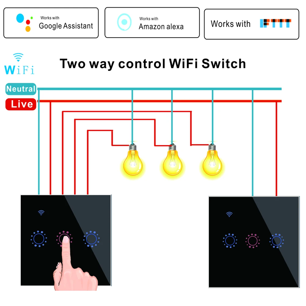 Ewelink Tuya Smart Touch 2way Kontrol Wifi lyskontakten Arbejder med Alexa, Google Hjem og IFTTT