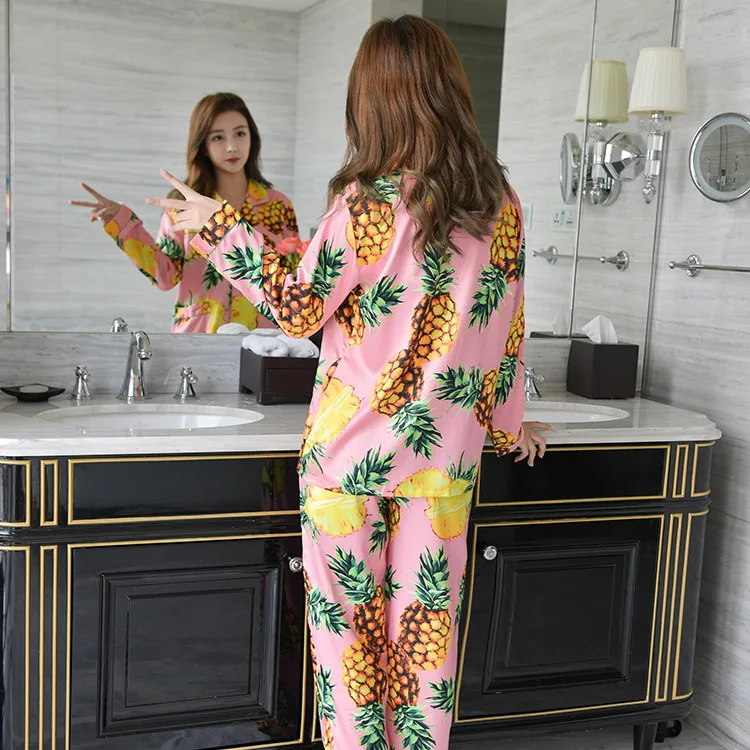 Freshing Sommeren Udskrivning Kvinder Pyjamas Sæt Rayon Lange Afsnit Fashion Pyjamas