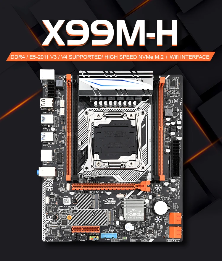 Jingsha X99 M-ATX Desktop Bundkort LGA 2011-v3 E5 v3 CPU DDR4 RAM Understøtter 2678V3 2620 V3 støtte SSD M. 2 SATA 3.0 PCIE 16X