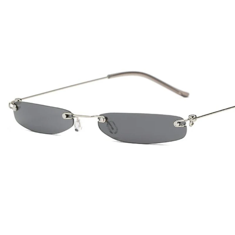 90'erne Tynde Solbriller til Unisex-Vintage Smalle Briller Lys Små Rektangulære Kvinders Mode Uindfattede Lilla Solbriller Søde piger
