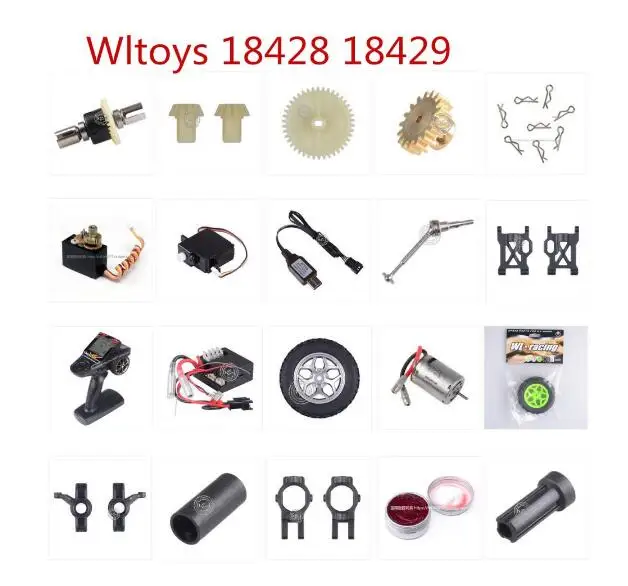 Wltoys 18428 18429 Rc Bil dele, motor, gear-modtager differentieret servo fjernbetjening, oplader Swing arm-drev aksel Dæk, pin-kode osv.