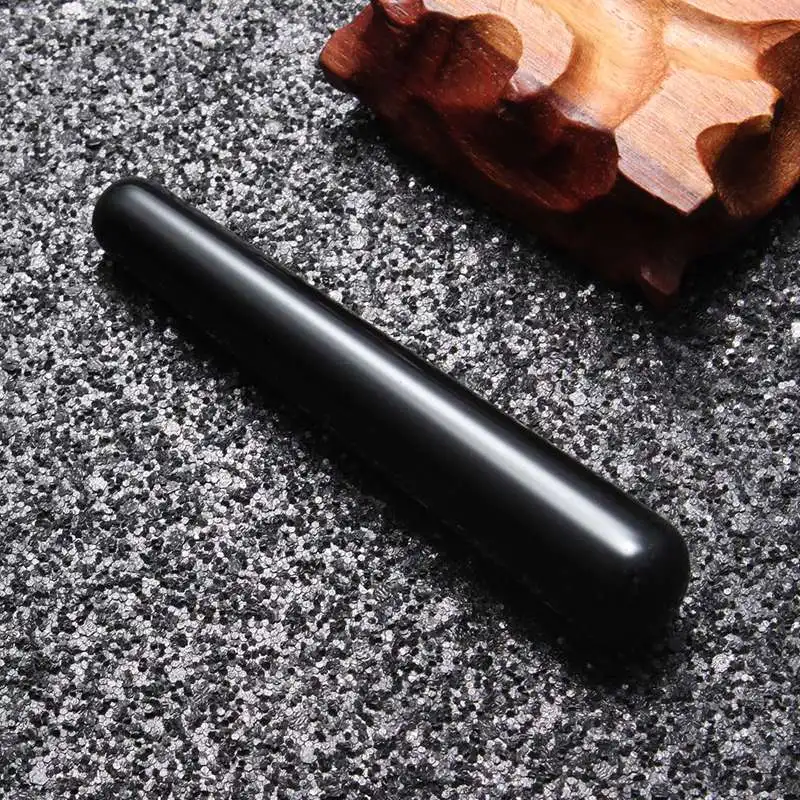 KiWarm 110x20mm Praktiske Naturlig Sort Obsidian Yoni Tryllestave Gemstone Body Massage Pleasure Wand Stick Udøve Håndværk Gave