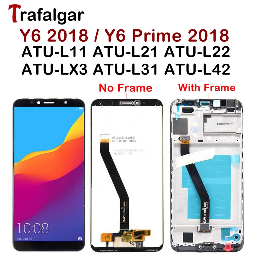 Trafalgar Display For Huawei Y6 2018 LCD-Display ATU L31 L21 LX1 L42 Touch Screen For Huawei Y6 Prime 2018 Skærm Med Ramme