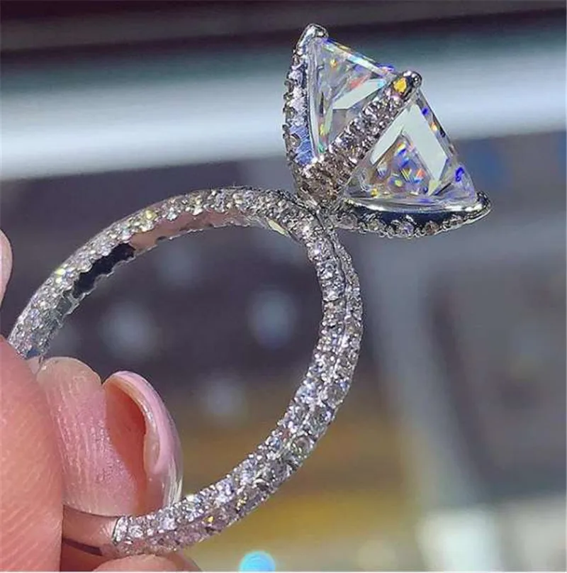Prinsesse cut Ring 925 Sterling sølv 1ct AAAAA cz Løfte Bryllup Band Ringe til Kvinder, Bridal Fashion Party Smykker Gave