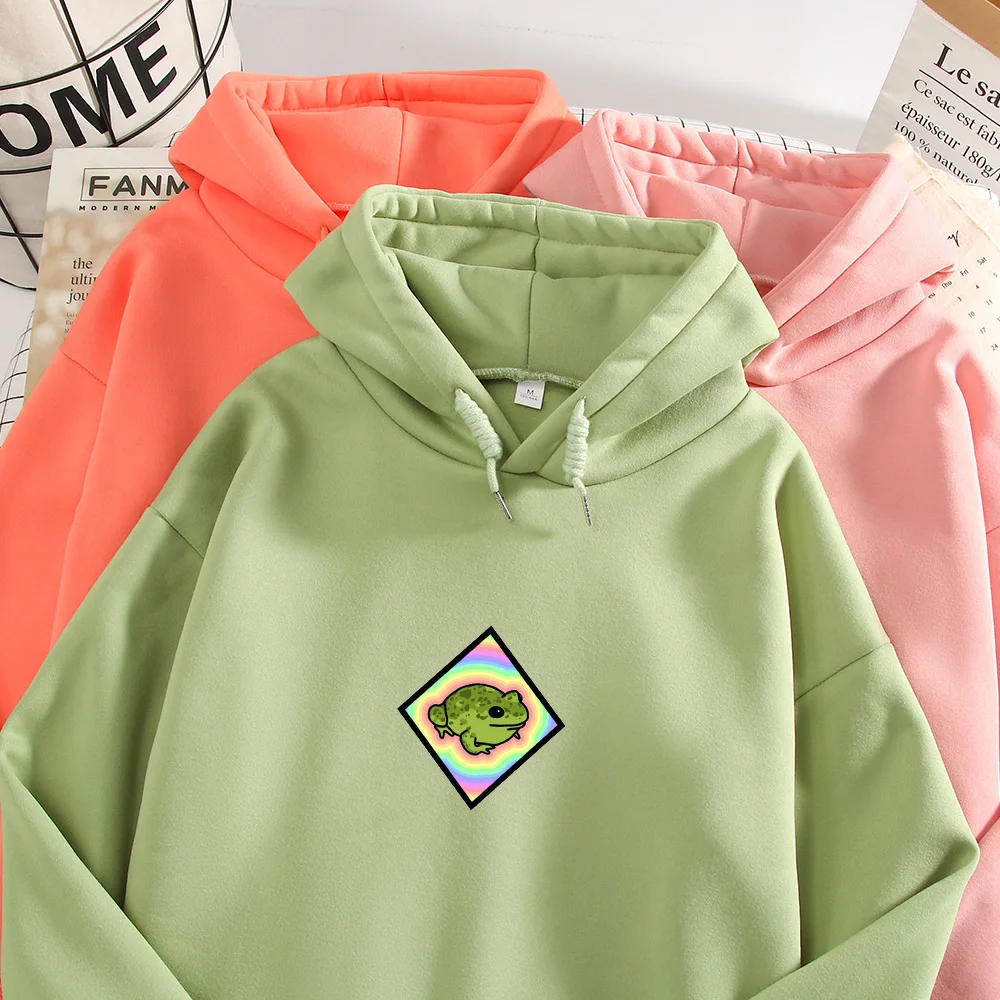 Frøen Graphic Hoodie dyreprint Pullover med Lange Ærmer Harajuku Sweatshirt Plus Size Varme Hættetrøjer til Kvinder Grundlæggende Kpop Tøj