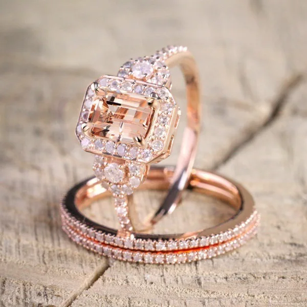 2021 nye luksus Rose Guld farve princess wedding ring sæt til kvinder dame jubilæum gave smykker bague femme homme anelli R5085