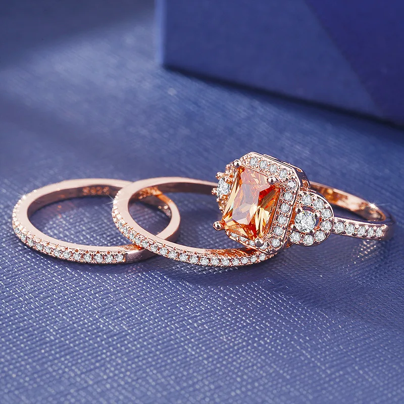 2021 nye luksus Rose Guld farve princess wedding ring sæt til kvinder dame jubilæum gave smykker bague femme homme anelli R5085