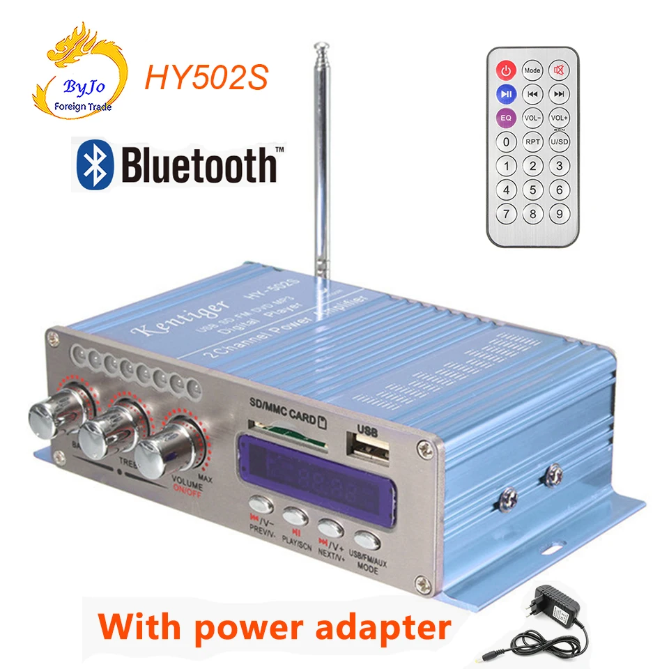 HY502S Bluetooth Car Power Forstærker Stereo Sound Mode HiFi 2-Kanals Mini FM-Lyd + MP3 Højttaler Musik Afspiller HY-502S