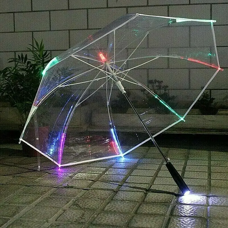 Mode LED Lysende Paraply Kvinders Vindtæt Gennemsigtig Paraply Part Dedikeret Lysende Lange Håndtag vandtæt Paraply