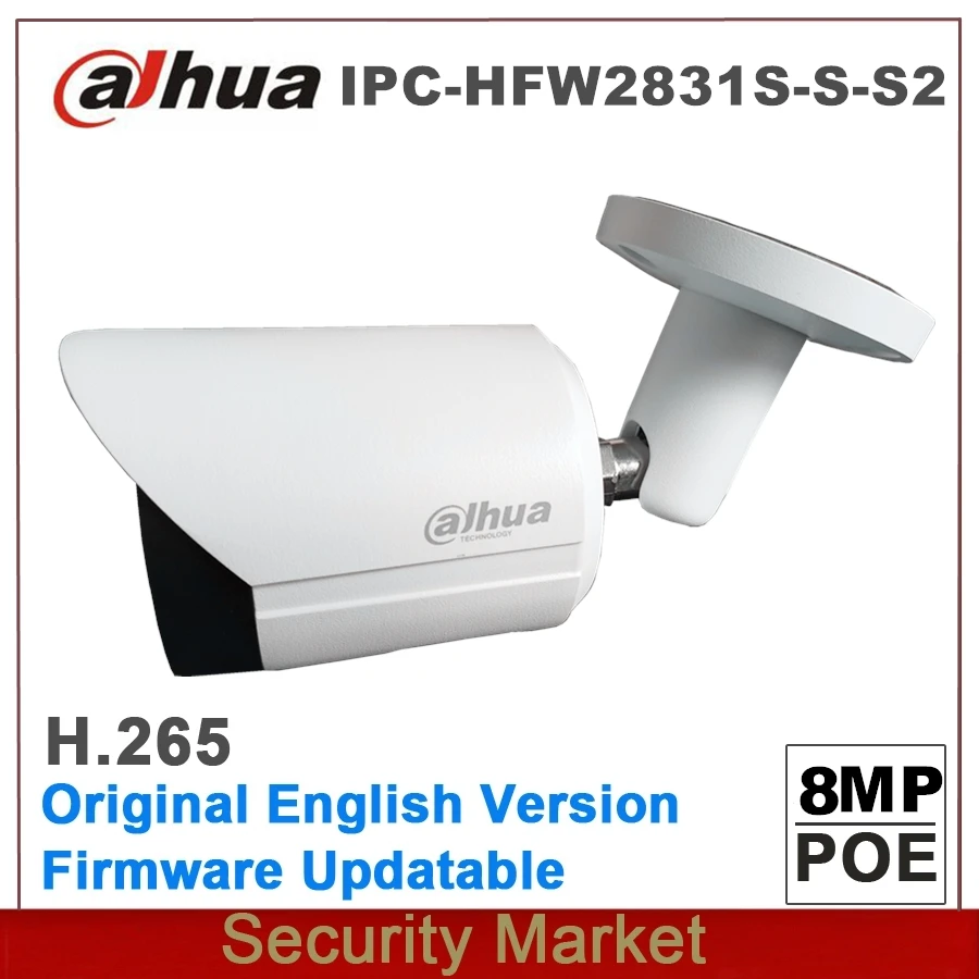 Original Dahua IPC-HFW2831S-R-S2 8MP Lite IR POE H265 CCTV Faste brændvidder Bullet IP67 Network Camera