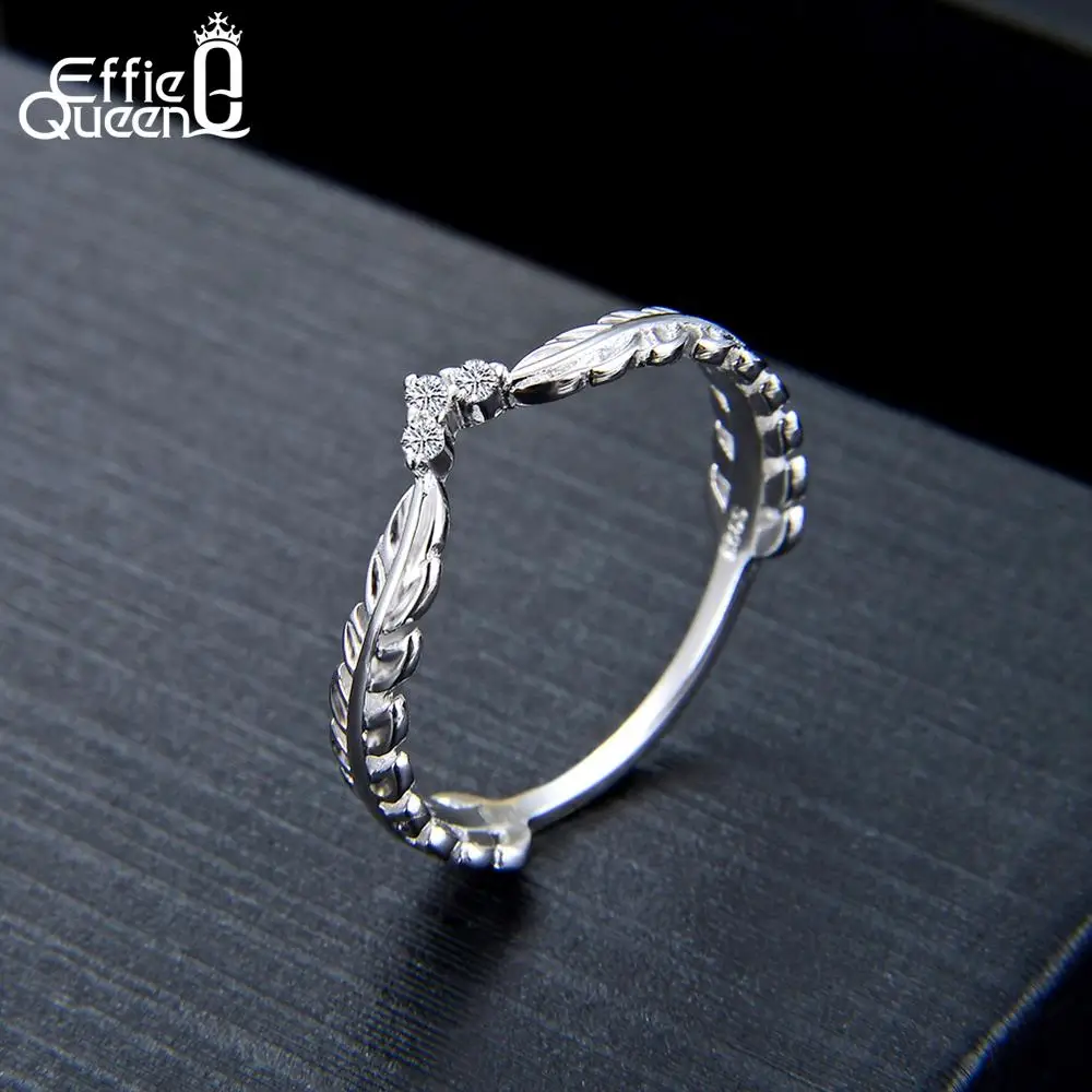 Effie Dronning Ægte 925 Sterling Sølv Ringe For Kvinder Med AAA Zircon bladform Bryllup Band Sølv Ring Smykker Anillos BR121