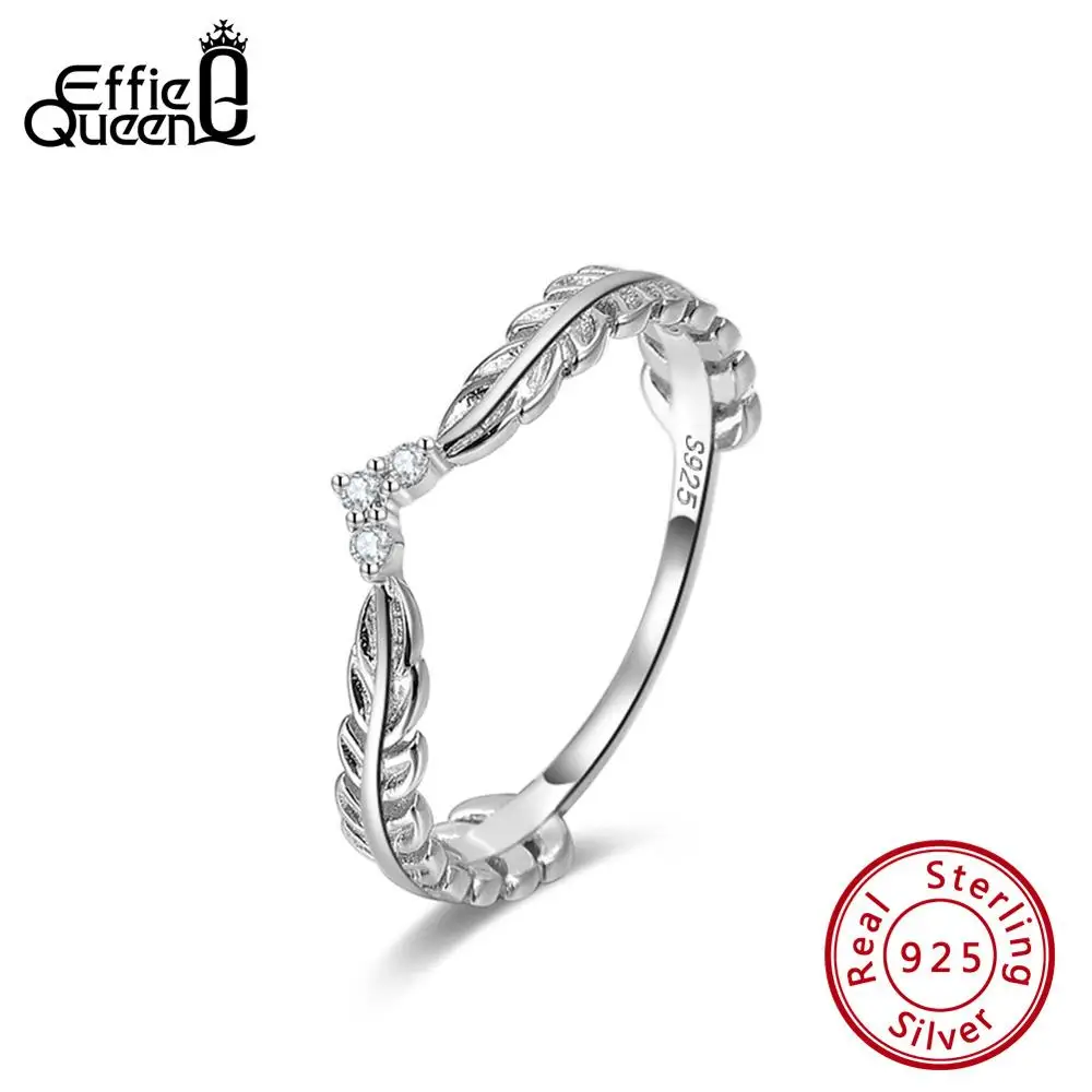 Effie Dronning Ægte 925 Sterling Sølv Ringe For Kvinder Med AAA Zircon bladform Bryllup Band Sølv Ring Smykker Anillos BR121