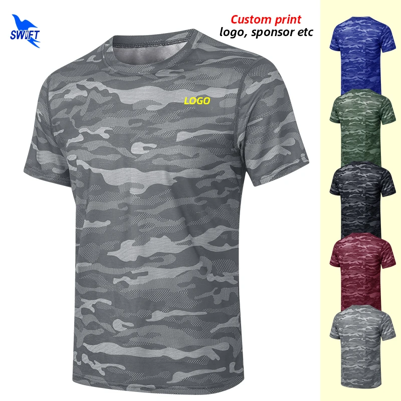 Tilpas LOGO Løbe T-Shirt Mænd Hurtig Tør Åndbar Sport Fitness-Shirts Fitness Motion Træning Korte Ærmer Camouflage Toppe