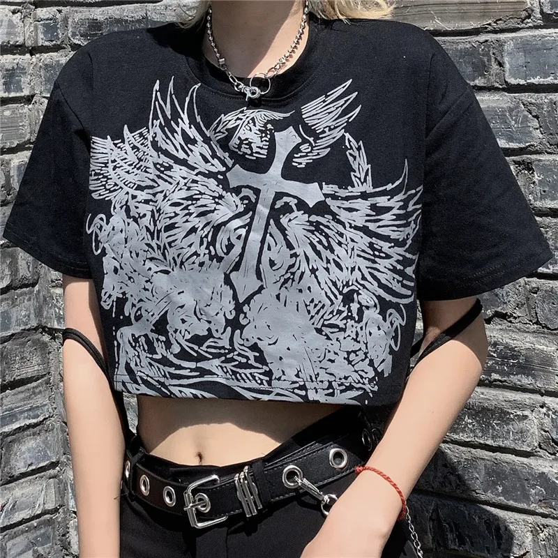 Tee Kort Goth Kleding Korte Mouw album y2k Harajuku Grafische T-shirt Gotiske Stijl Afgrøde Top Voor Vrouwen Ulzzang Tshirt Zomer