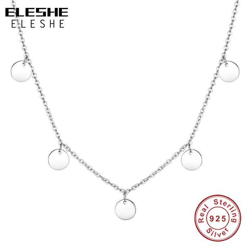ELESHE Virkelige 925 Sterling Sølv Kæde Mode Cirkel Rundt Vedhæng Halskæde til Kvinder Jubilæum Smykker Gave