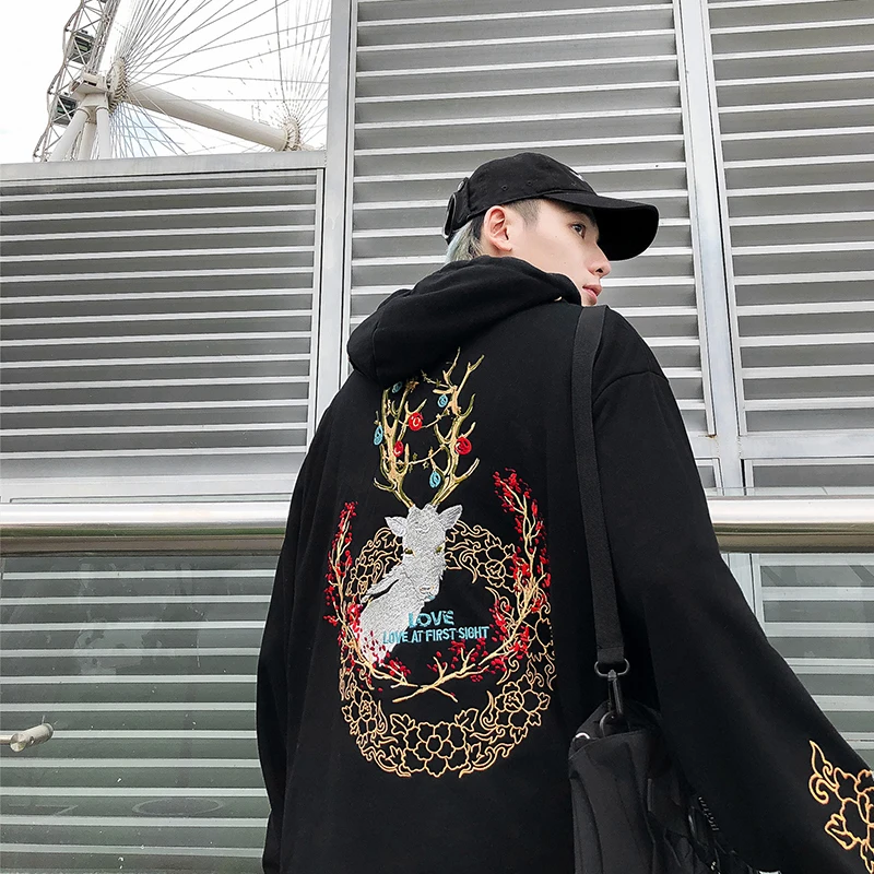 Aolamegs Mænds Kinesiske Casual Hættetrøjer High Street Hætteklædte Sweatshirts Par Får Trykt Efteråret Streetwear Harajuku Pullover