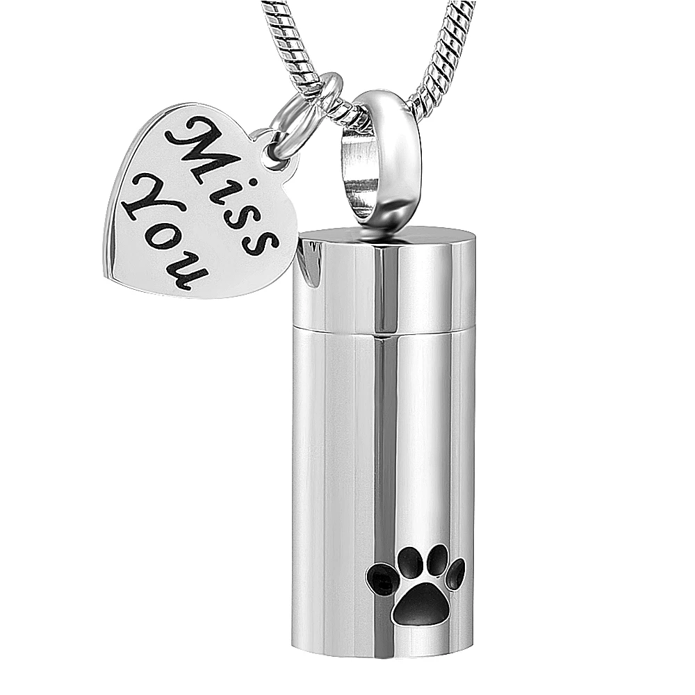 Dog Kremering smykker smykker til aske vedhæng Pet Pote Print Cylinder Minde Halskæde til Hund&Kat memorial smykker til aske