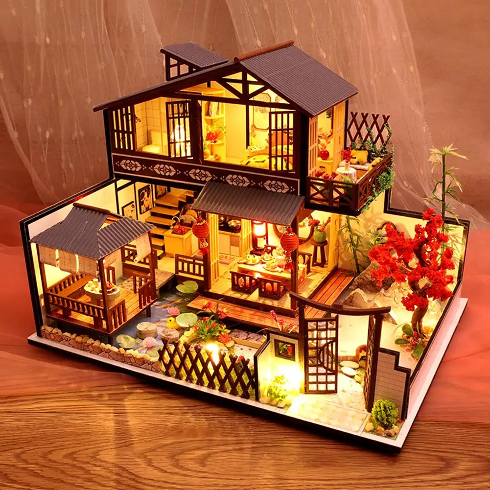 Dukkehus Kit Samlet Miniature Kabine DIY Håndlavet Hus med Musik, Bevægelse til Jul, Fødselsdag, Valentinsdag Gave #4O