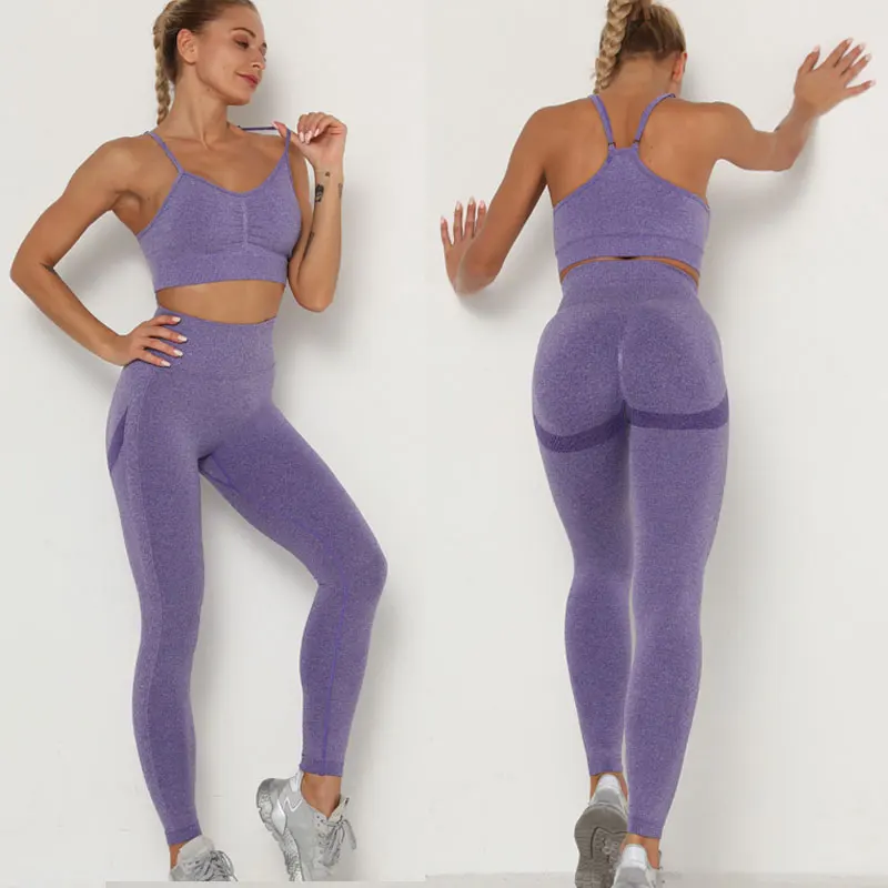 10 farver Problemfri Yoga sætter Kvinder og Fitness Tøj, Sportstøj Høj Talje Fitnesscenter Leggings+Sport Bh Push Up 2 Stykke Sports-Passer