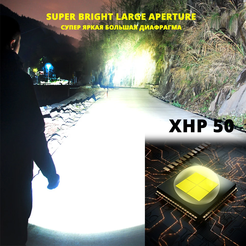 Super lyse XHP50 LED Lommelygte Vandtæt 5 belysning tilstande Zoomable Fakkel Bruge 18650 eller 26650 batteri til udendørs eventyr