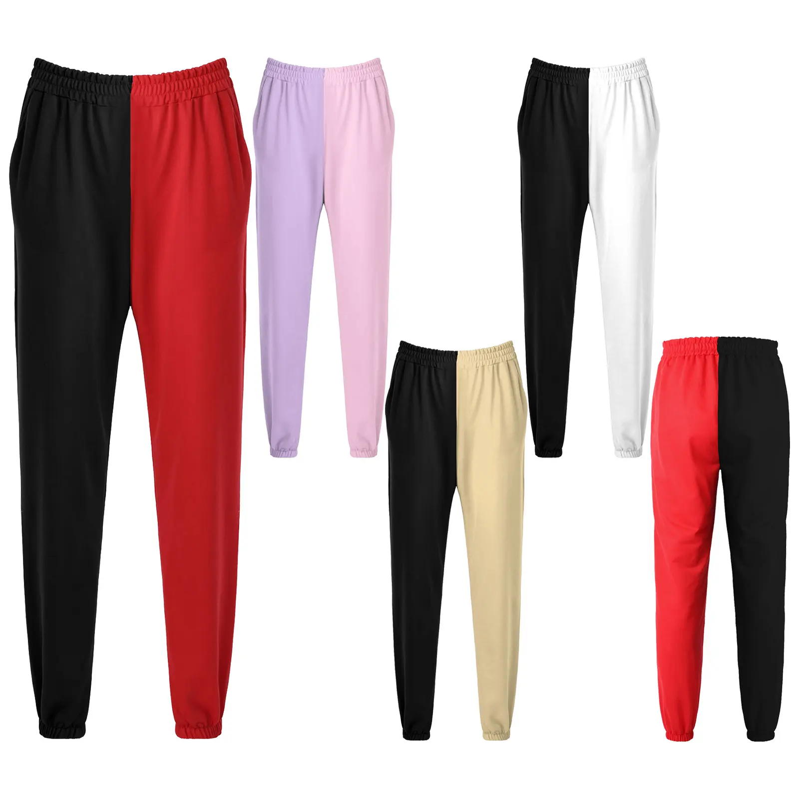 Farve Blok Sweatpants Kvinder Joggere E Pige Y2K Æstetiske Løse Bukser med Høj Talje Harajuku Streetwear Lommer Sports Bukser