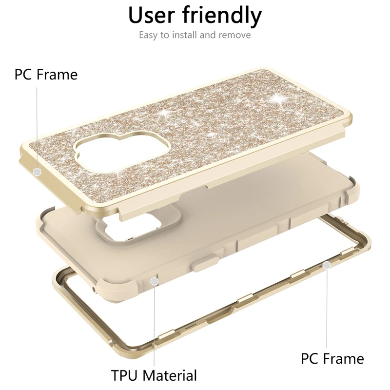 GrandEver 3-I-1-Hårdt Etui Til Samsung Galaxy S9 Plus Note 8 9 10 20 Ultra Bling Bling Cover Kofanger Glitter Full Body Beskyttelse