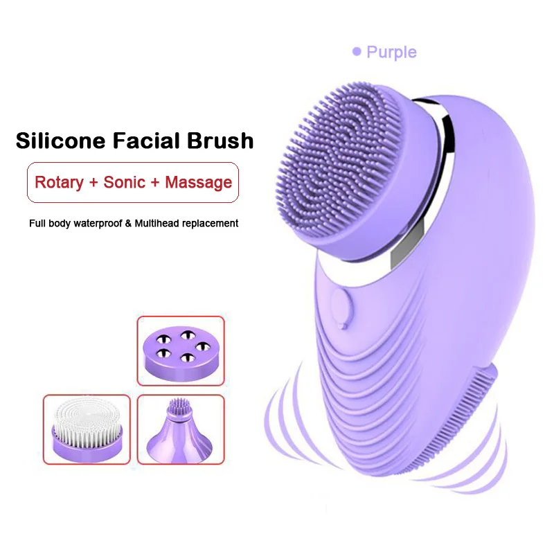 Skineat 4 i 1 Ansigt Vask Pensel Silikone Facial Massage Af Acne Hudorme Fjerne Værktøj Med 4 Udskiftning af Børste Hoveder