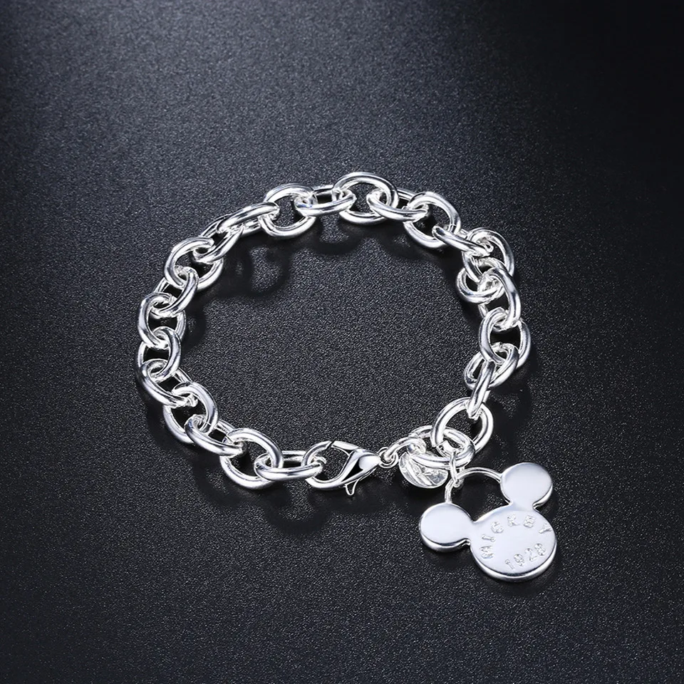 Mode 925 Sølv Søde Mickey Charme Armbånd Smykker Armbånd Til Kvinder Pige Gave