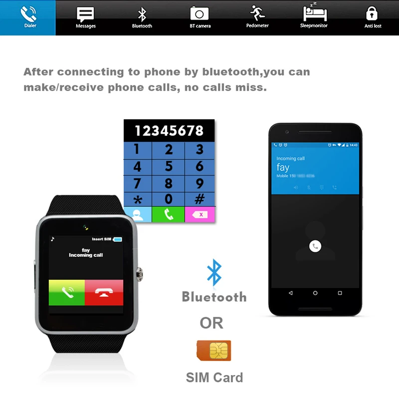FXM Bluetooth Smart Ur Mænd til Iphone Telefon for Huawei, Samsung Android Støtte 2G SIM-TF Kort, Kamera, Digital ur Mænd