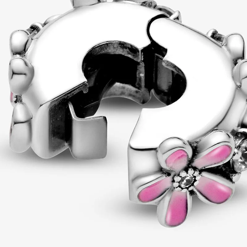 2020 Mode Nye Perler Pink Daisy Blomst Klip Charms passer Oprindelige Europæiske Armbånd Kvinder DIY Smykker