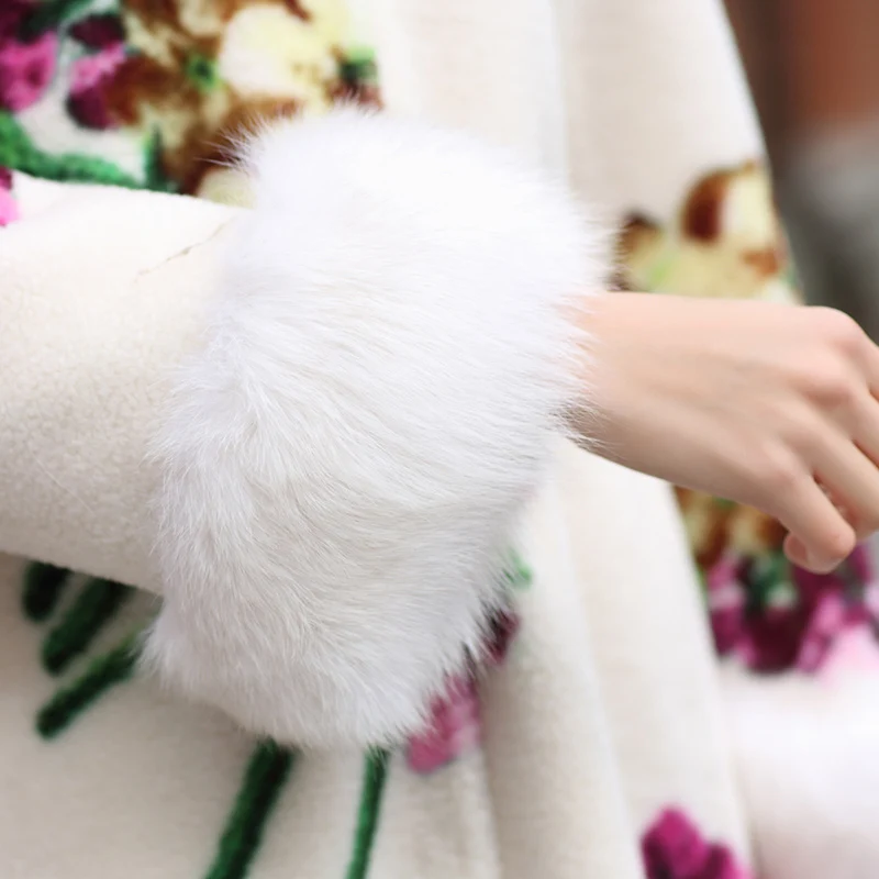 AYUNSUE Real Får Shearling Pels Kvindelige Fox Fur Ægte Uld Krave Coats I 2020 Vinter Jakke, Kvinder, Blomster koreanske Lang Frakke MIN