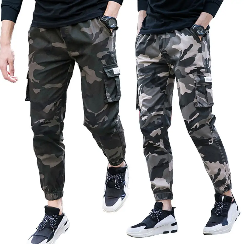 Herre Joggere Camouflage Sweatpants Mænd Tynd Multi-Lomme Ankel Uafgjort Elastisk Talje Lige Cargo Bukser Bukser 2XL