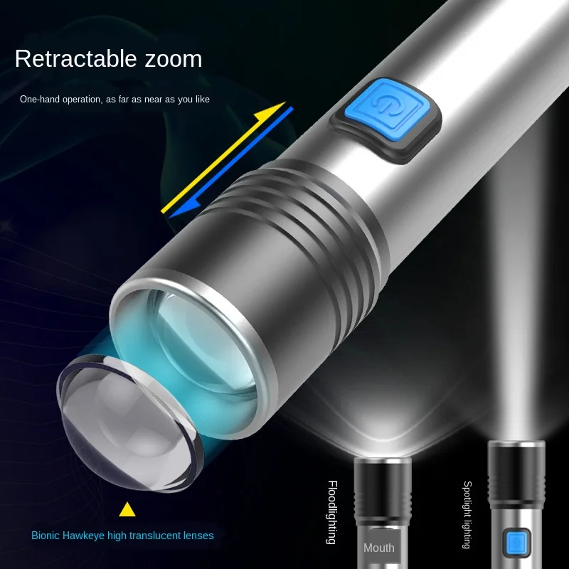 ZHIYU Super lyse Genopladelige LED Lommelygte Vandtæt Lommelygte 3 belysning tilstande Zoomable T6 LED-lys Med usb Opladning Kabel