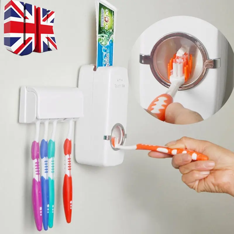 2stk Kreative Automatisk Tandpasta Dispenser Squeezer+ 5 tandbørsteholder Hænge på Væggen Badeværelse Tilbehør