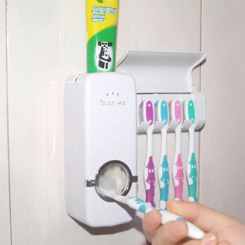 2stk Kreative Automatisk Tandpasta Dispenser Squeezer+ 5 tandbørsteholder Hænge på Væggen Badeværelse Tilbehør