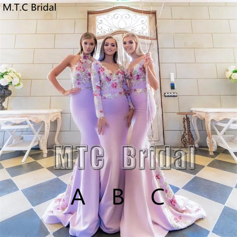 Tilpas Pink Havfrue Lange Brudepige Kjoler Med Farverige Blonde Ryg-Sexet Maid Of Honor Kjole Plus Size Bryllup Part Kjole