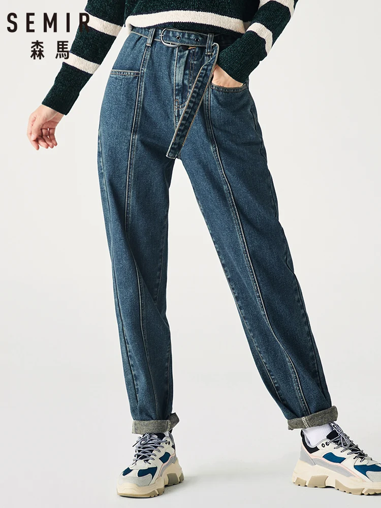 SEMIR Høj talje jeans kvinder løs elegante bukser 2019 vinter nye lange bukser, tynde, bløde tilspidset jeans kvinde