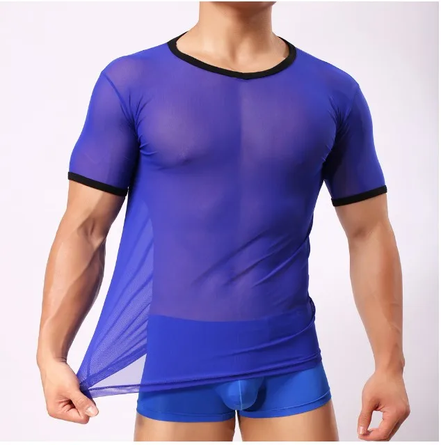 2020 Mode Mænds Sexet Gennemsigtig kortærmet T-shirt i Se-gennem Undertøj Skjorter Mænd Mesh Sheer Top Understshirts Nattøj