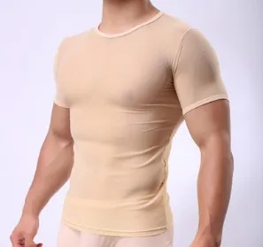 2020 Mode Mænds Sexet Gennemsigtig kortærmet T-shirt i Se-gennem Undertøj Skjorter Mænd Mesh Sheer Top Understshirts Nattøj