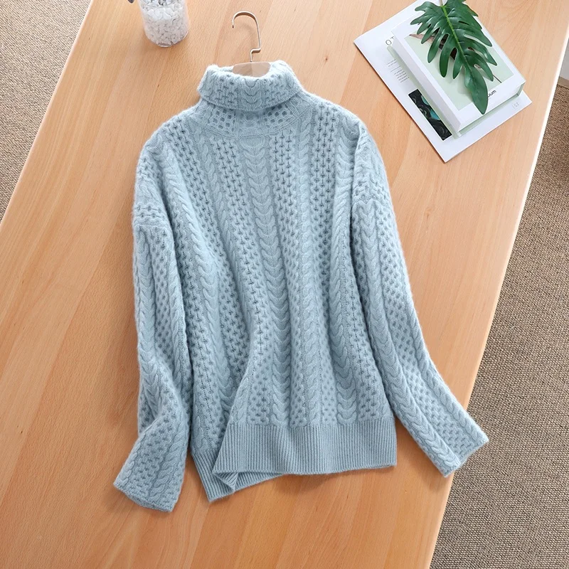Høj krave cashmere sweater kvindelige tyk løs pullover sweater snoet strik bunden sweater store størrelse tøj til kvinder